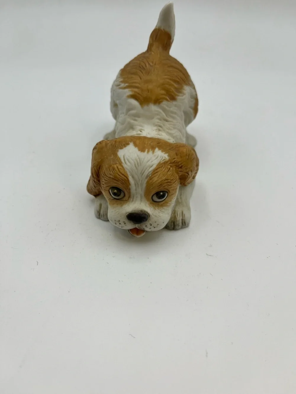 Brown & White Playful Puppy Figurine for Small Pet Decor